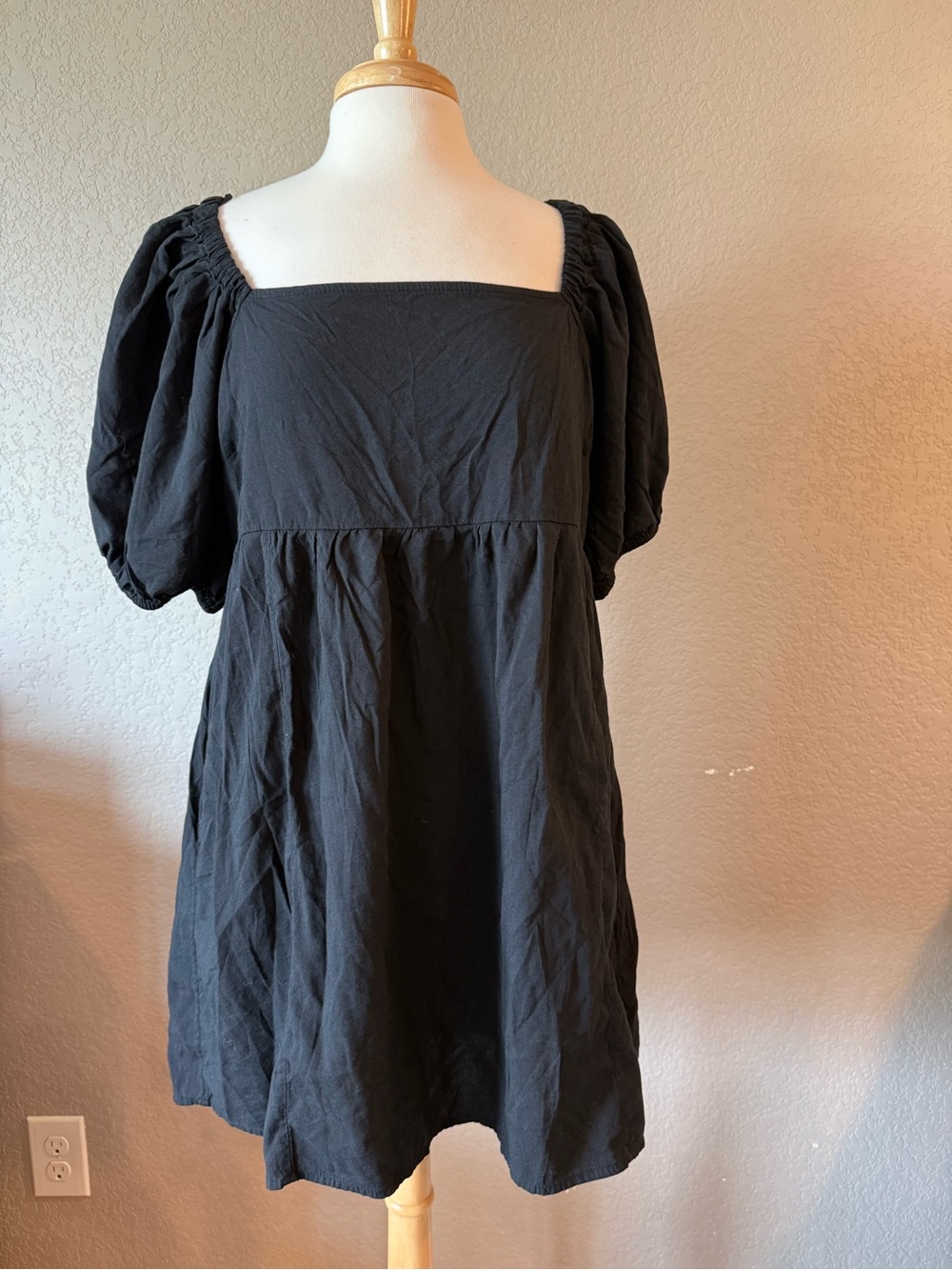 Old Navy Black Square Neck Puff Sleeve Smocked Mini Dress L Petite